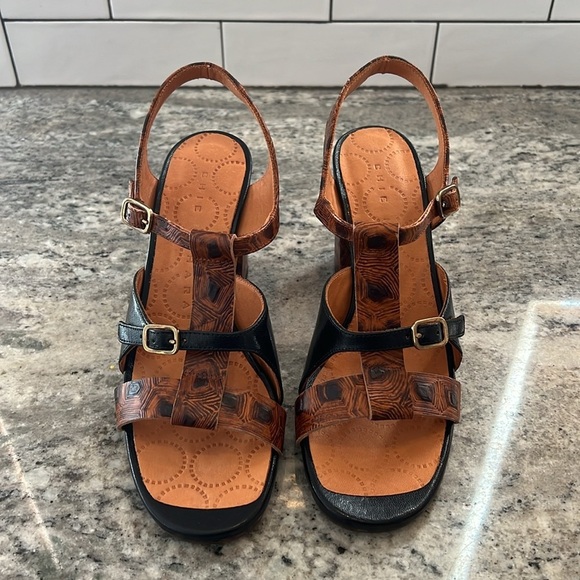 NWT Chie Mihara Reinol Two-Tone Multi Strapped Stacked Heel Sandal Size 40 (10) - Picture 3 of 11